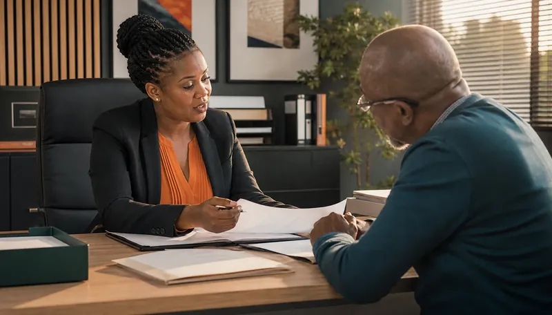 Paralegal explaining documents during a private client consultation